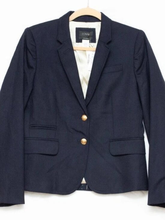 J.CREW Jackets & Blazers - New w/ Tag  J.Crew Wool Navy Schoolboy Blazer Gold Crest Button Striped Lining 6